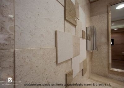 łazienka w marmurze, łazienka z marmurem, marmur Breccia Sarda, marmur Daino Reale